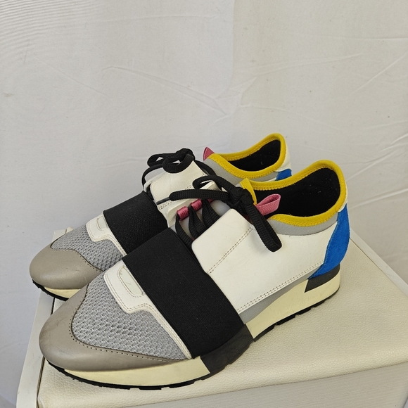 Balenciaga Multicolor Leather and Mesh Race Runner Sneakers Size 37EU 7US - Picture 6 of 13